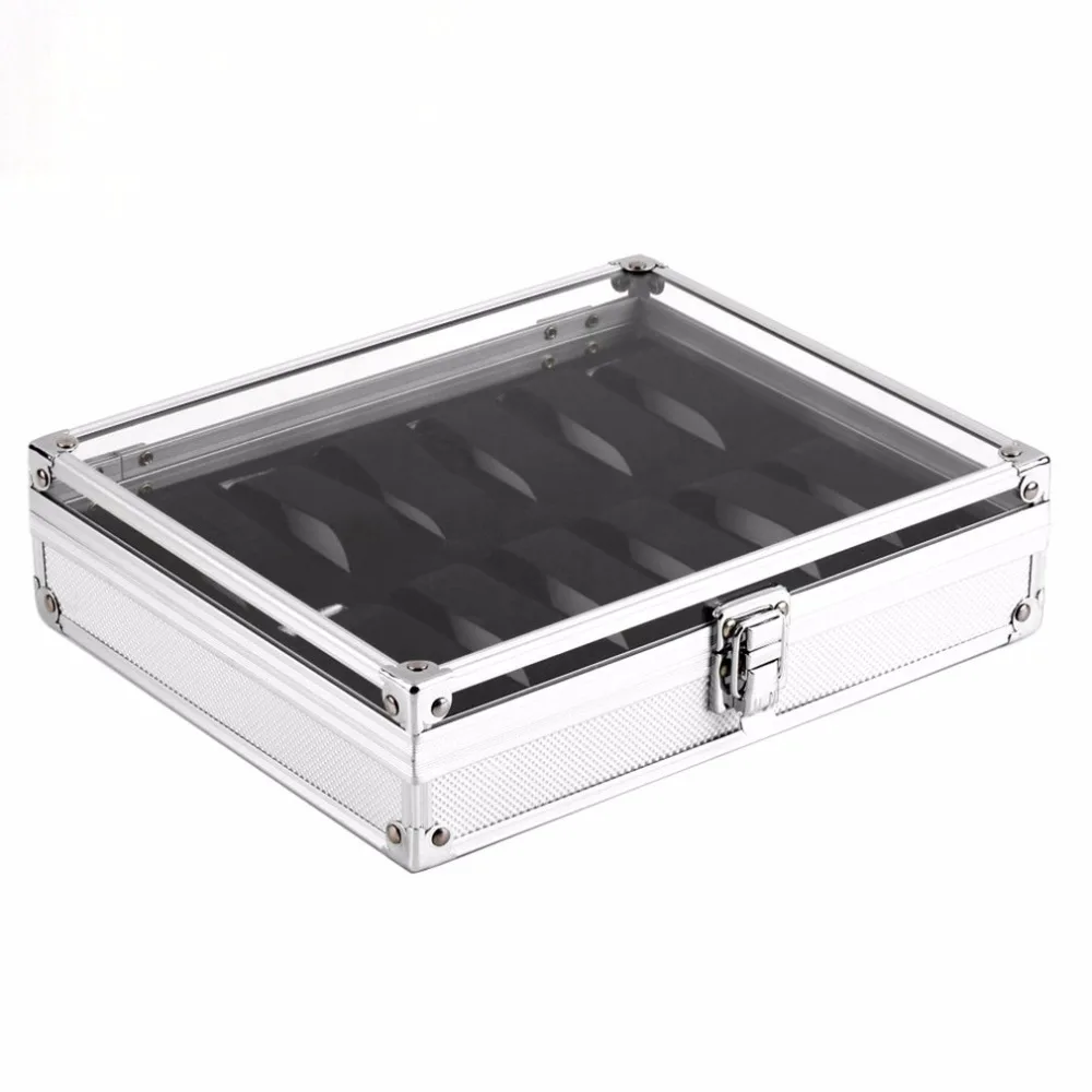 

Professional 12 Grid Slots Watch Box Jewelry Display Storage Square Box Case Aluminium Suede Inside Container