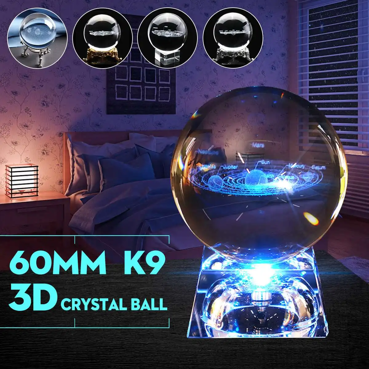 60 мм диаметр 3D Хрустальный шар солнечной системы модель украшения дома аксессуары подарок 3D лазерная гравировка кварцевый стеклянный шар
