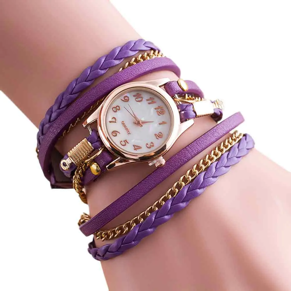 Purple Montre Femme, новая мода, обмотка вокруг браслета, часы, синтетическая кожа, маленькая цепочка для платья, часы для женщин, Horloge Dames Bayan Saat# A - Цвет: Purple