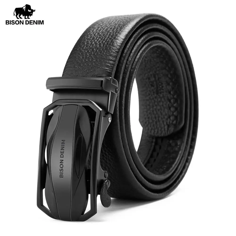 BISON DENIM Automatic Buckle Men Belt Genuine Leather Cow Luxury Strap Male Belt Business Male Brand Black Fashion Belts N71472