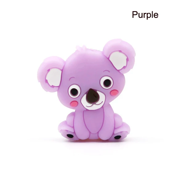 Purple Koala 20pcs 20 шт. мини силиконовые бусины Коала Детские Прорезыватели для самостоятельной сборки соски цепи BPA бесплатно детские жевательные игрушки мультфильм животных кормящих ожерелье из бисера - Цвет: Purple Koala 20pcs