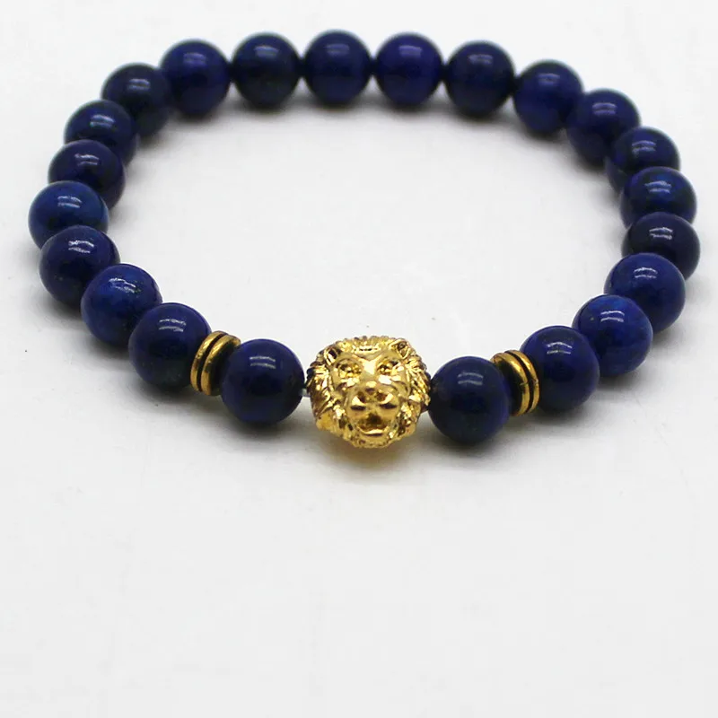Натуральные камни Серебряный Золотой медный Лев Шарм Браслеты с лазуритовыми