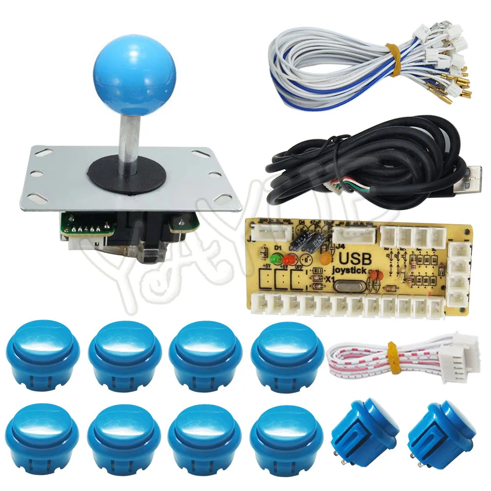 Blue Kit 3 Нулевая задержка USB энкодер для ПК аркадный джойстик Кнопки DIY Kit с 2pin кабелями 8 способ 5pin джойстик для Mame Jamma машина - Цвет: Blue Kit 3