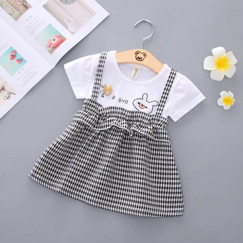 Платье детское хлопковое с коротким рукавом в клетку | Детская одежда и обувь