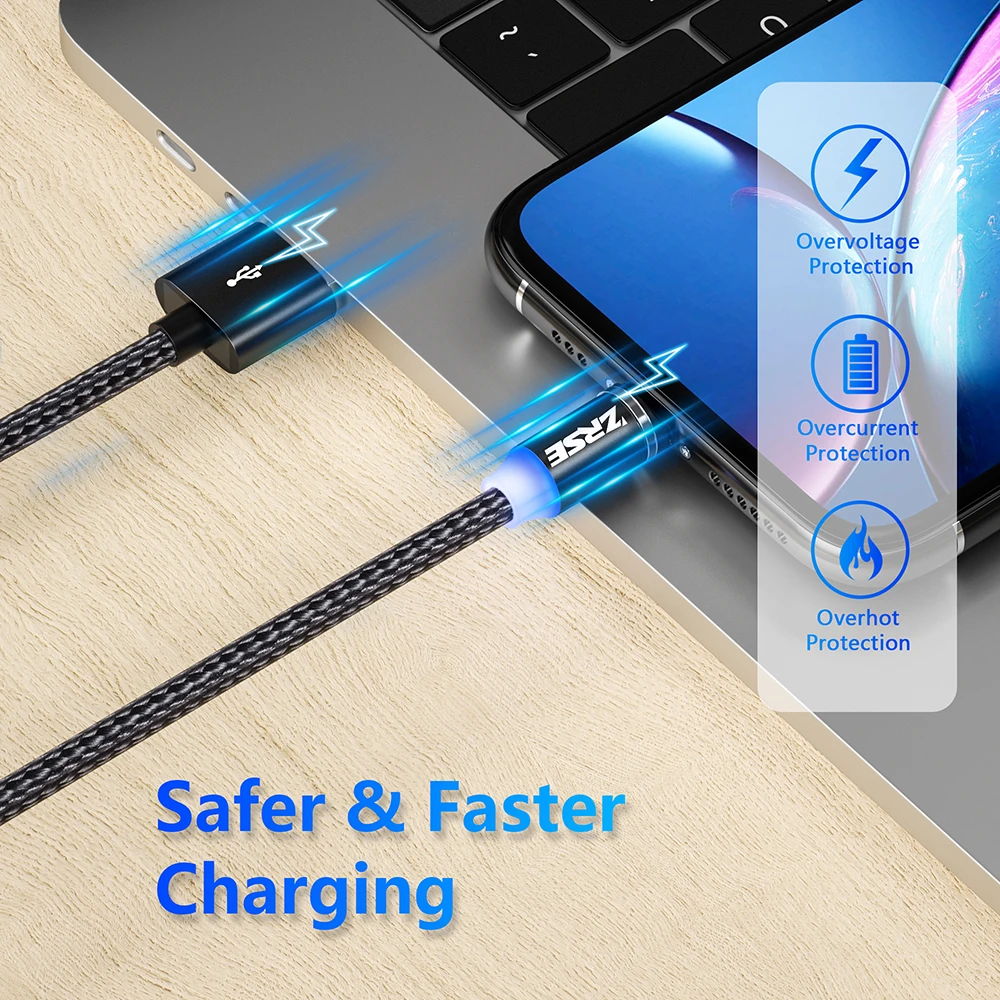 ZRSE Магнитный Micro USB кабель для iPhone XS Max XR X 8 7 Plus type C кабели 3 в 1 светодиодный USB-C мобильный провод для зарядного устройства для Redmi