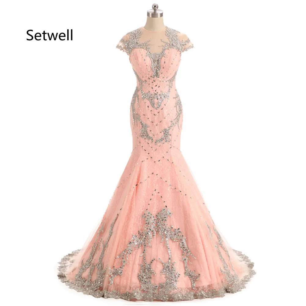 Setwell класса люкс Бисер Аппликация Кружевное Вечернее Платье 2017 круглый вырез