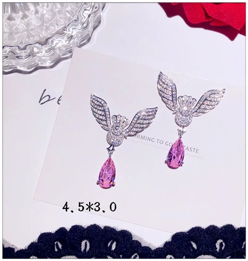 Серьги-капли из стерлингового серебра S925 пробы для женщин с розовым кубическим цирконием, длинные милые Винтажные серьги-капли для невесты на свадьбу, хорошее ювелирное изделие