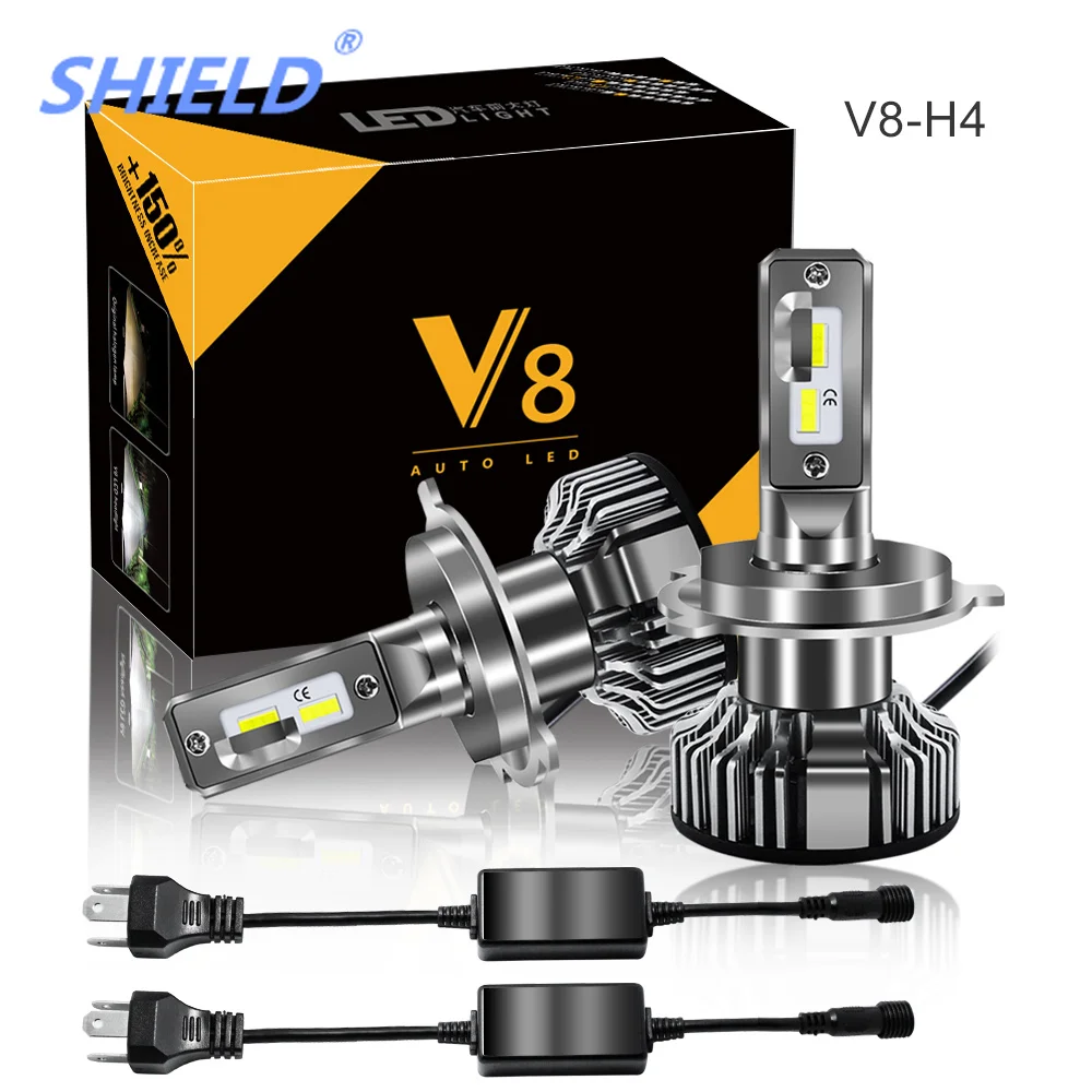 Защитная V8 Автомобильная фара H7 LED H4 H1 H3 H13 9006 9005 100 Вт 8000LM 6500 к 12В 24В Авто CSP чипы