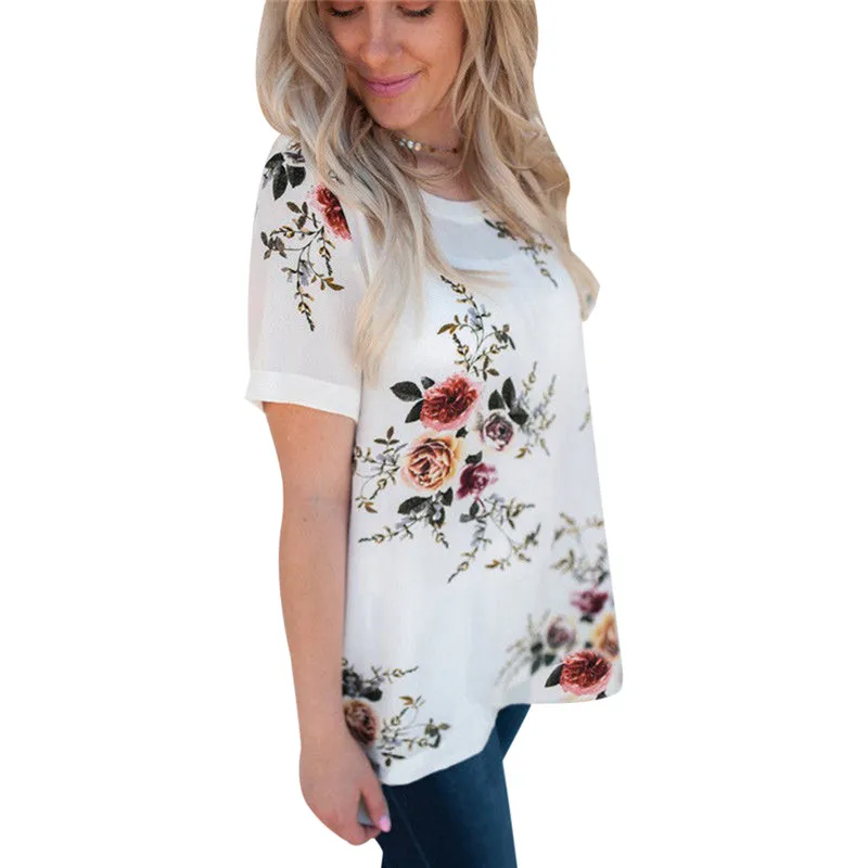 2018 Лето Boho Туника Топы Для женщин повседневные цветочные рубашки Femme короткий