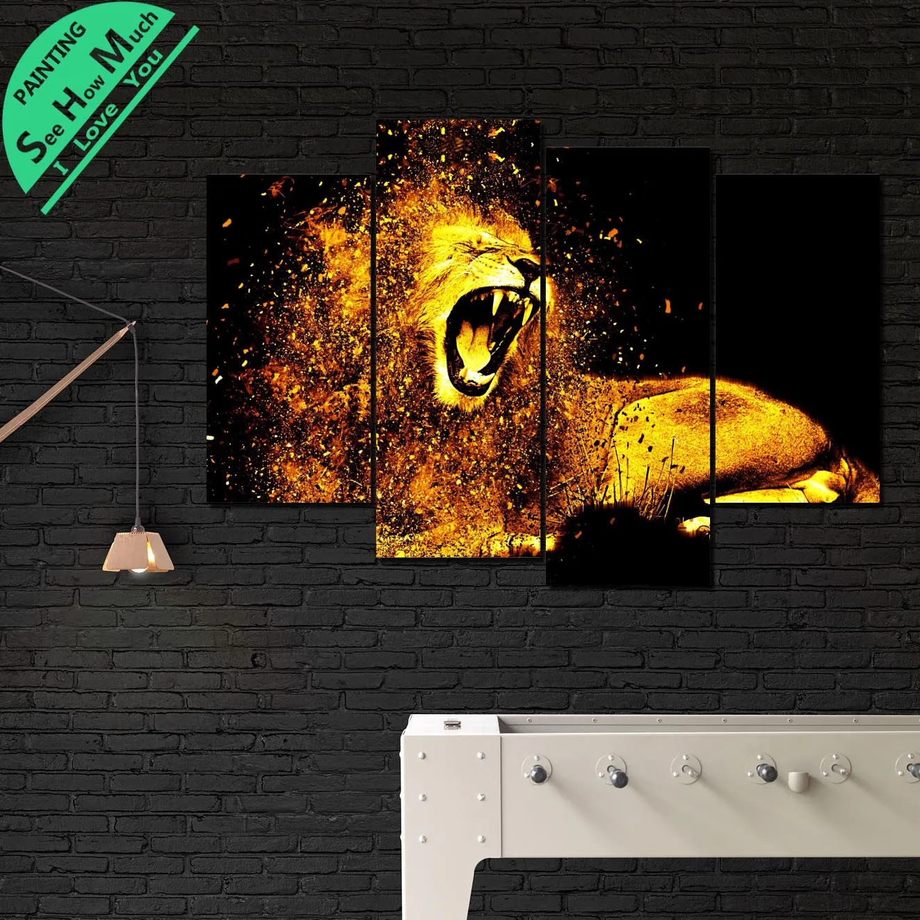 4 Piece Golden Lion wall art decor poster vintage decorative pictures canvas prints paintings picture home | Дом и сад