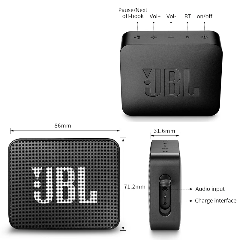 JBL GO 2 музыкальный Bluetooth динамик IPX7 водонепроницаемый аудио сабвуфер Портативный