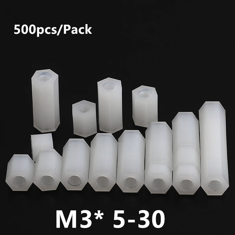 500 шт M3 Шестигранная нейлоновая стойка M3x5/6/8/10/12/15/18/20/22/25 мм плоская распорка для