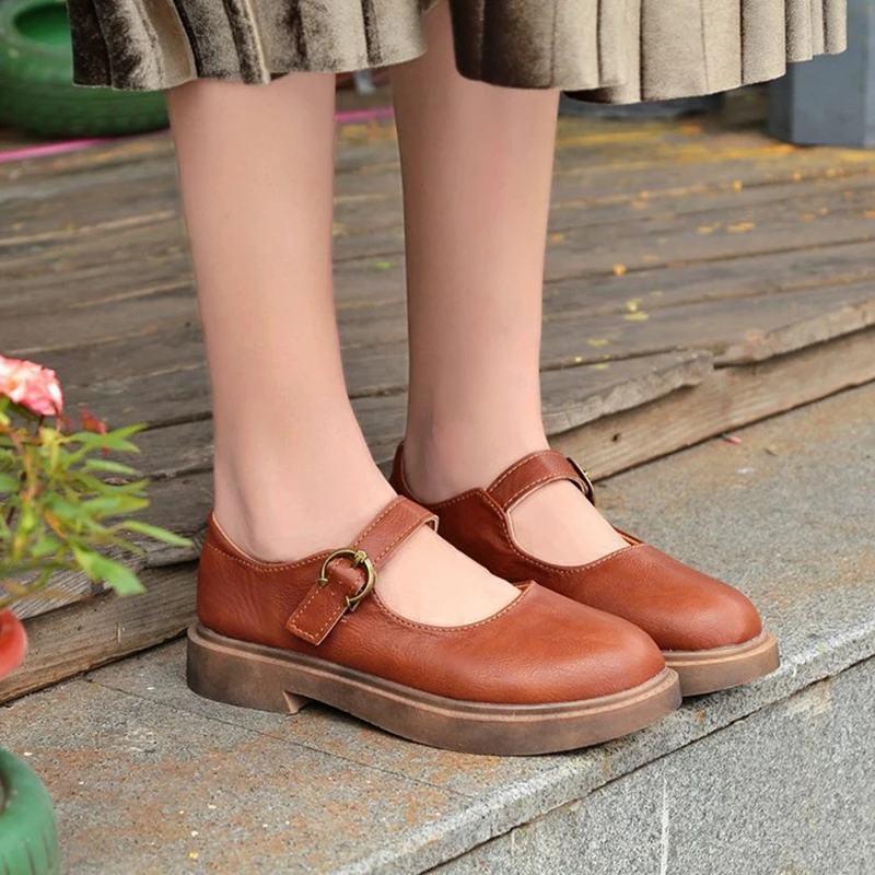 Hung Yau Soft Leather Women Oxfords British New Fashion Platform Flats Casual Buckle Strap Ladies Black Shoes Woman Plus Size 9 | Обувь