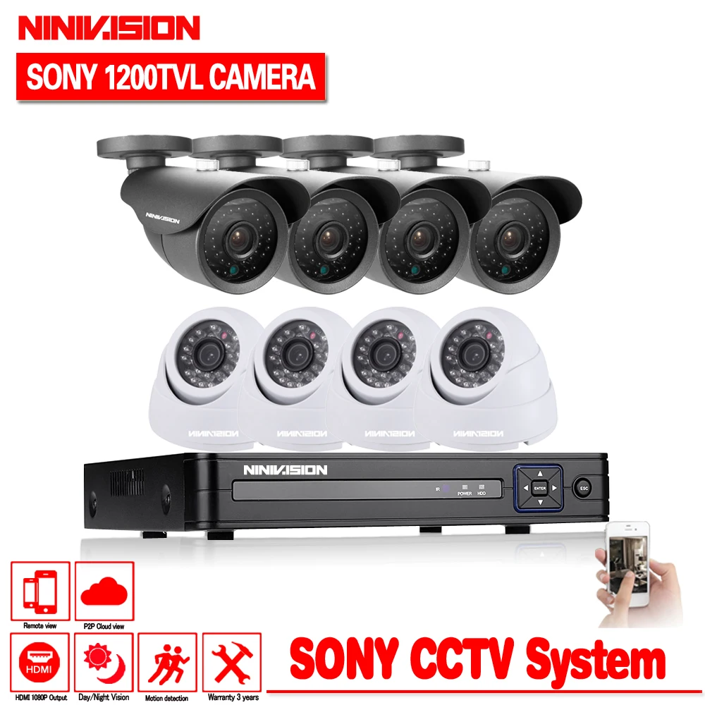 

Security Camera system CCTV 8CH 960H 1080P Network DVR Kit 1200TVL CCTV Outdoor CCD Sesnor Bullet waterproof mobile phone view