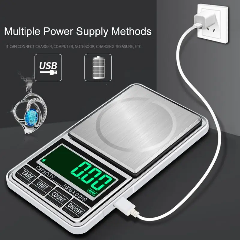 Зарядка через USB или 2 батарейки ААА Карманные электронные весы 500 г/0 01 г