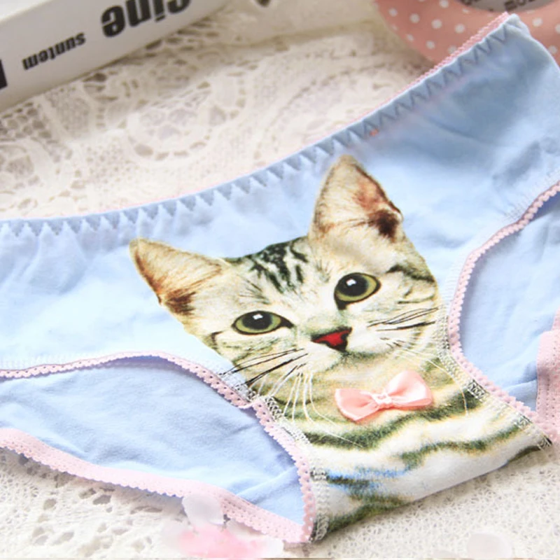 4pcs/lot Cotton Women Underwear Briefs High Quality 3d Printing Panty Cat Panties Sexy Girls Plus Size Calcinhas Tanga | Женская одежда
