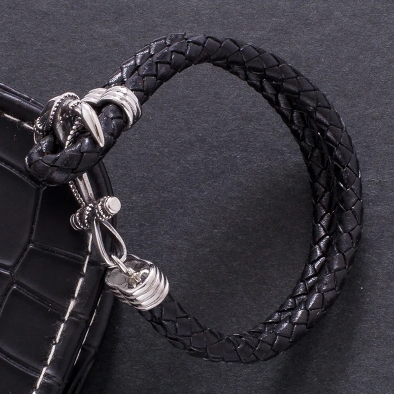 Trendy Male Jewelry Punk Black Braided Leather Bracelet Men Anchor Stainless Steel Clasp Bangles Man Bracalete PW765 | Украшения и