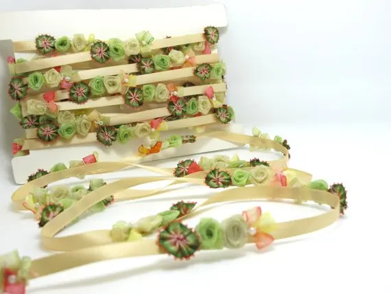 Золотой цветок рококо Лента отделка | декоративные цветочные атласные ленты