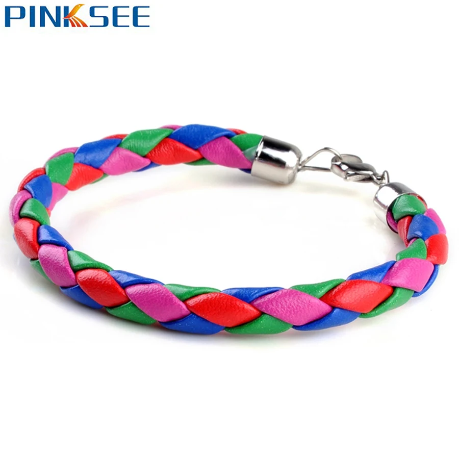 Мужской женский Плетеный кожаный шнур браслет и 8 цветов браслеты с замком