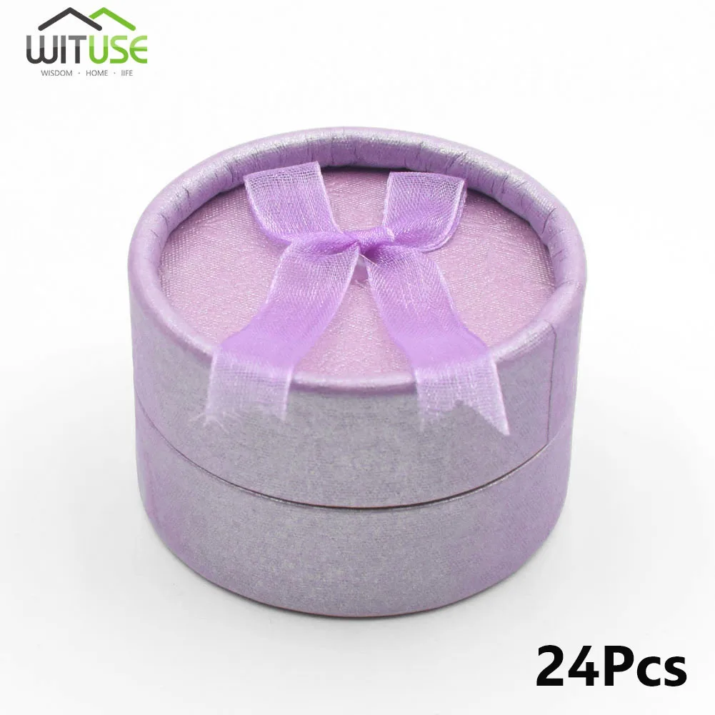 Purple 24 шт. 5,2 см органайзер для ювелирных изделий, коробка для колец/сережек, маленькая Подарочная коробка, сделай сам, для рукоделия, дисплей, чехол посылка, для свадьбы, Круглый бумажный бант - Цвет: Purple