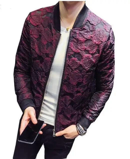 2019 Осенние новые жаккардовые куртки бомберы для мужчин роскошный темно красный