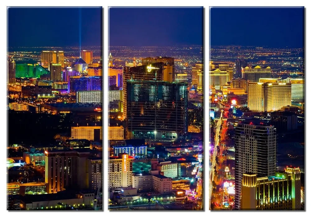

3 pieces/sets Modern Bustling city night viewdecoration wall art pictures landscape night view Canvas Painting for living room