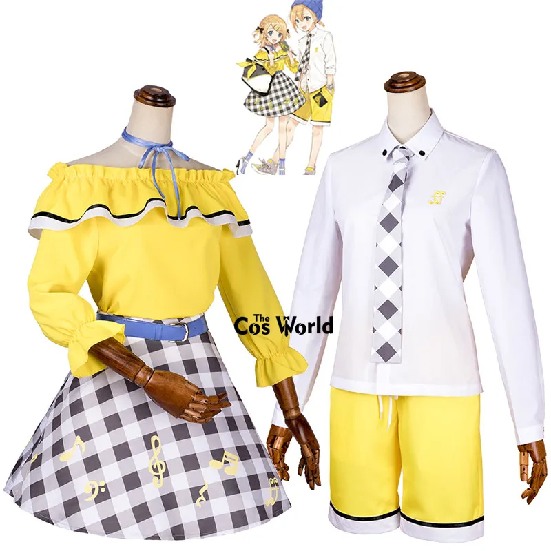 Vocaloid Kagamine Len рубашка брюки для девочек Kagamine Rin платье с топом форма наряд Аниме Костюмы Косплея
