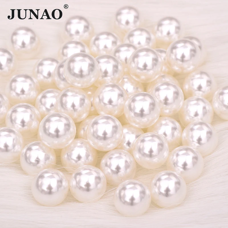 White JUNAO 3 4681012, 16, 18, 20, 25-30 мм, бежевого и белого цветов Перламутровые бусинки не требующие отверстия в ухе, Свободные Бисер для одежды для DIY Одежда ювелирных изделий - Цвет: White