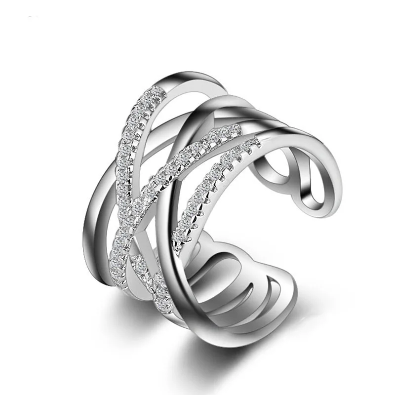 

Fashion 925 sterling silver jewelry crown Rings female double cross cz Crystal infinity ring bague argent S925 femme mujer anel