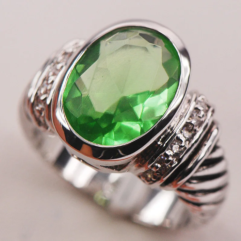 

Peridot White Crystal Zircon 925 Sterling Silver Woman Ring Size 6 7 8 9 10 F628 Fashion