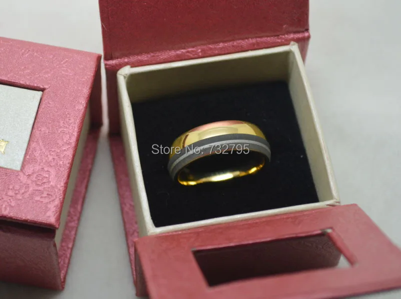 Бесплатная доставка 8 мм черное лазерное Золотое кольцо из карбида вольфрама