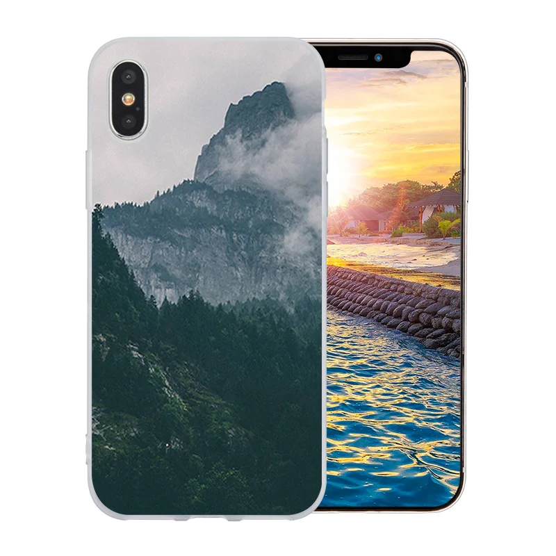 Gel for iPhone X10 Transparent Silicone Case Apple 6 6s 7 8 Plus Matte TPU Cover Landscape Pattern 5S 5C SE Coque |