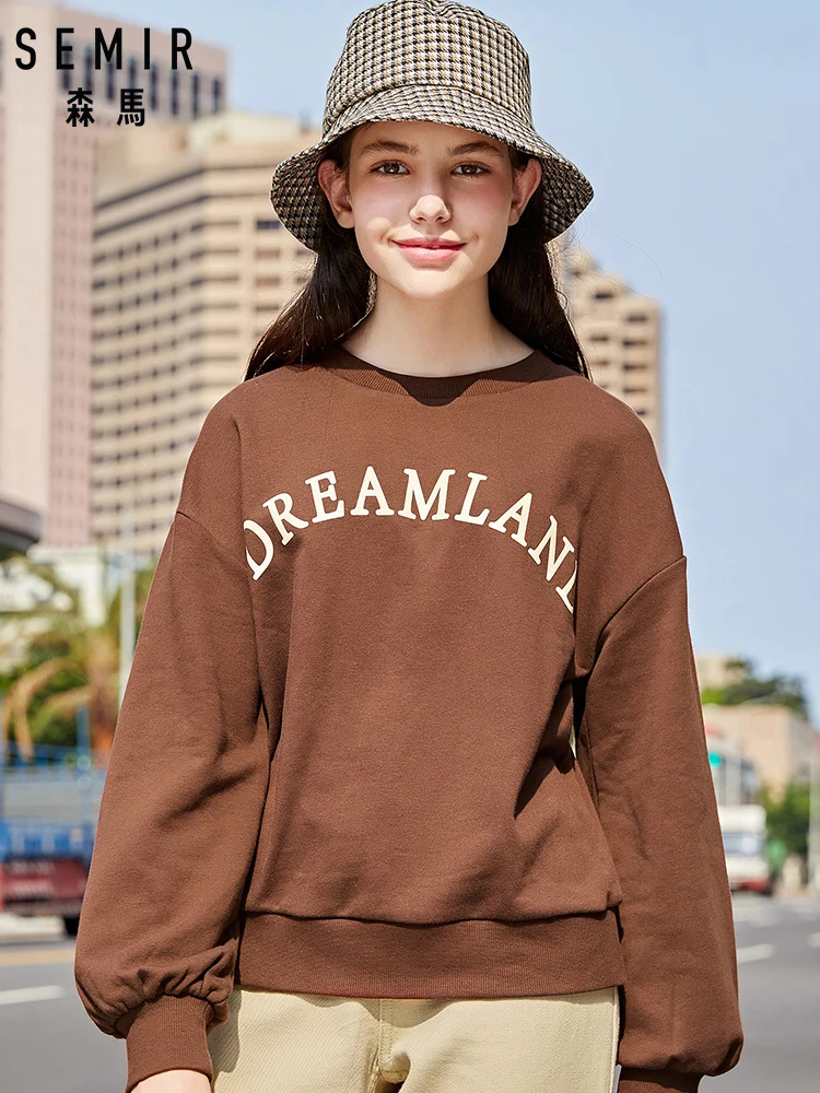 Женская свободная толстовка SEMIR хлопковый пуловер с буквенным принтом в