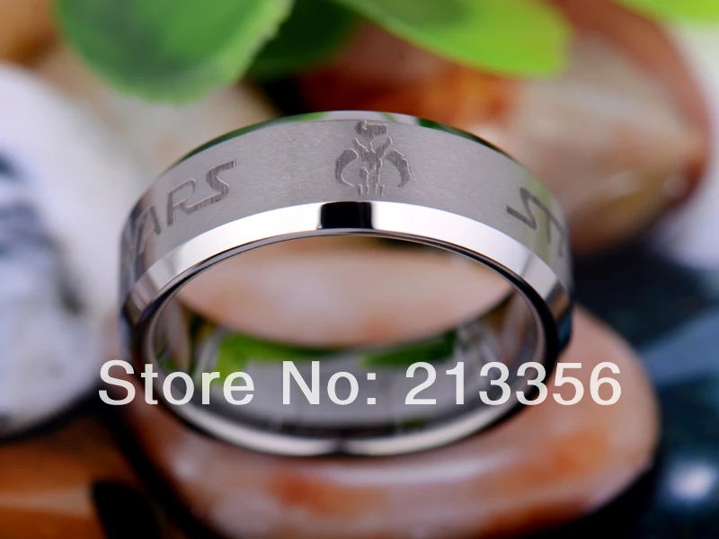 Free Shipping UK Russia Brazil USA Hot Selling 8MM Satin Center Star Wars Symbols New Men's Lord Tungsten Carbide Wedding Ring |