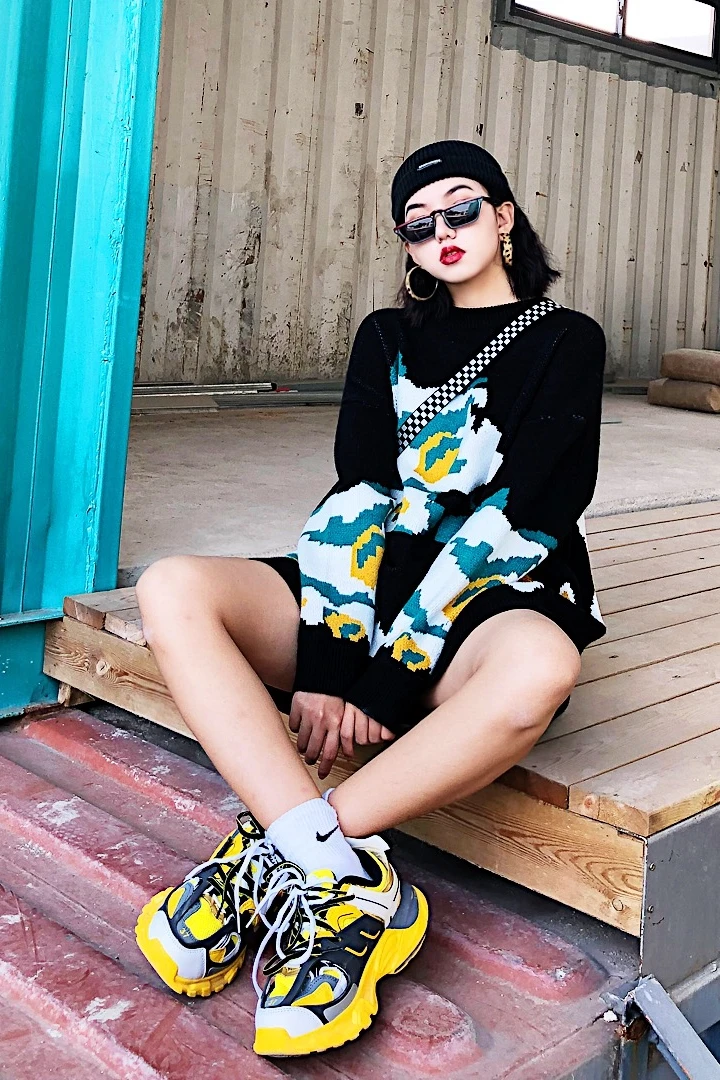 Knitting Winter with Long Round Neck and Head in New Interesting Geometric Patterns of Red Sweater Female 2018 | Женская одежда
