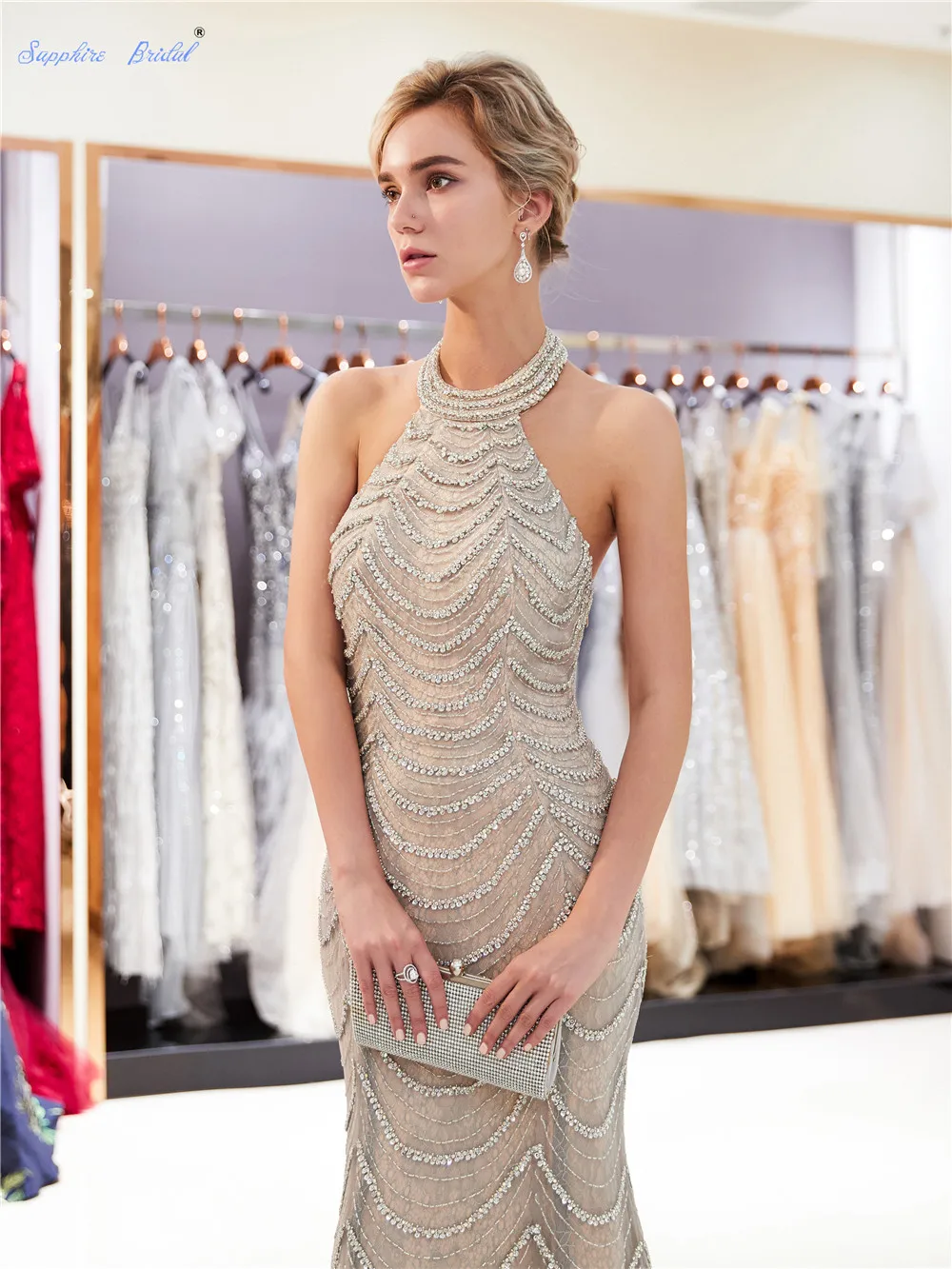 Сапфировые свадебные женские длинные вечерние платья 2019 Vestido De Festa с открытой