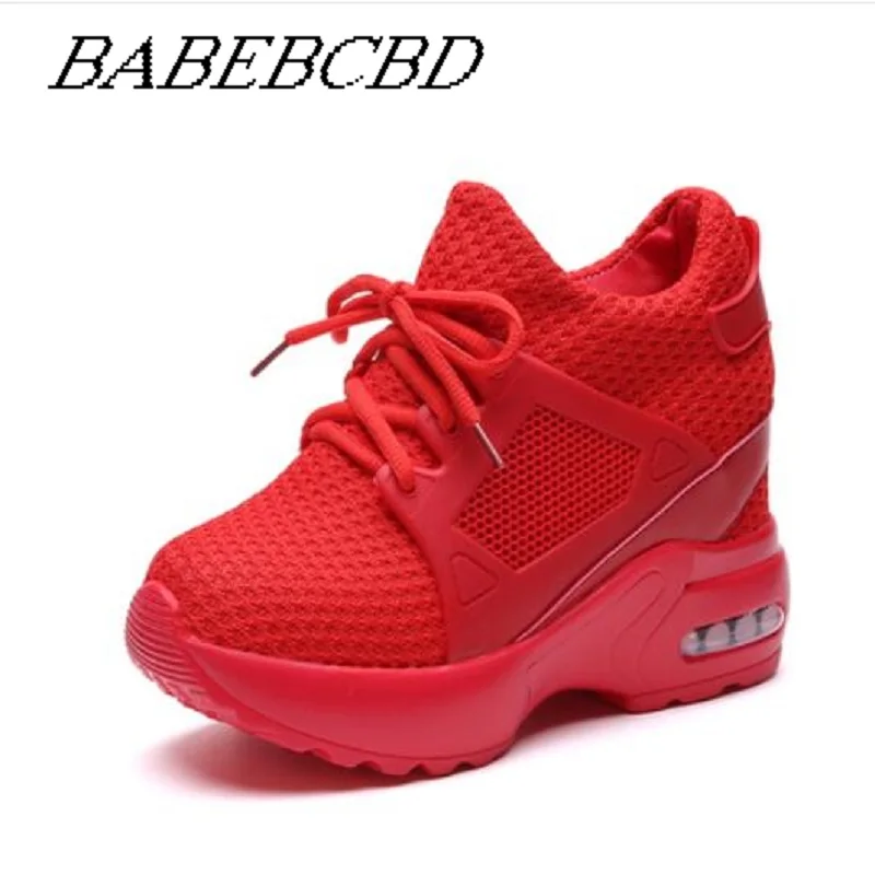 High heels for women's casual shoes 9 cm spring/summer 2019 women platform and red breathable mesh sneakers | Обувь