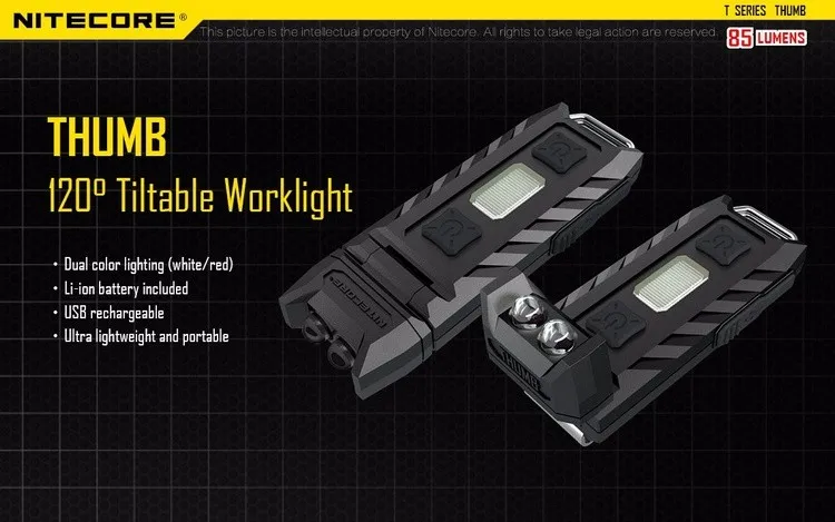 Nitecore THUMB USB Перезаряжаемые высокая производительность 2xled светильник Удобный универсальный поворотный Рабочий светильник Открытый Кемпинг белый+ красный светильник