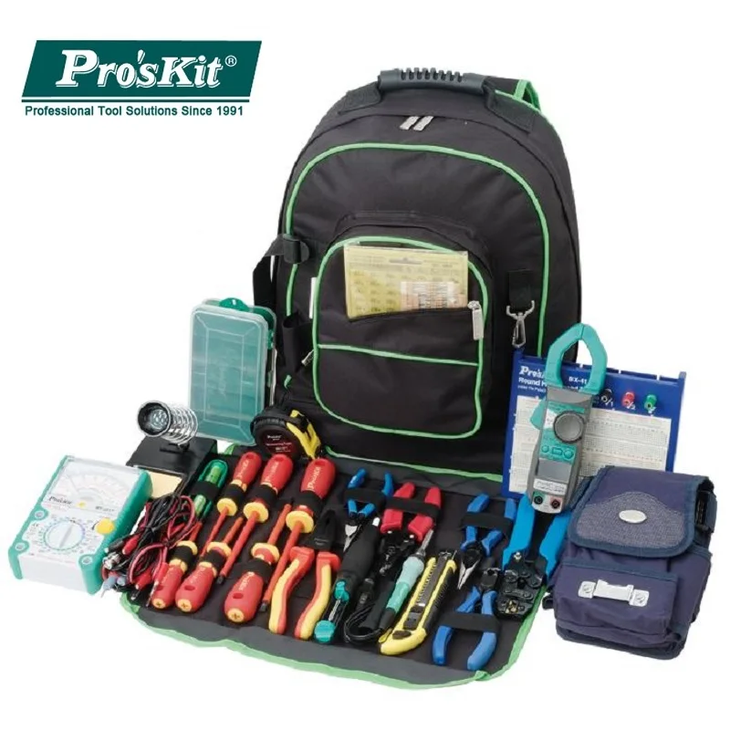 Pro'sKit 9ST-307 многофункциональный электрик Инструмент Рюкзак универсальная дорожная сумка Двойные Плечи сумка для инструмента большое хранение