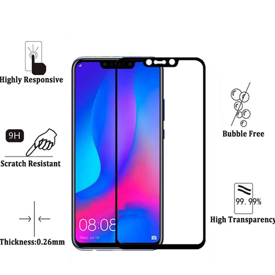 Закаленное стекло для huawei Nova 3 3i 2 2i полное покрытие экрана протектор P smart plus honor 8