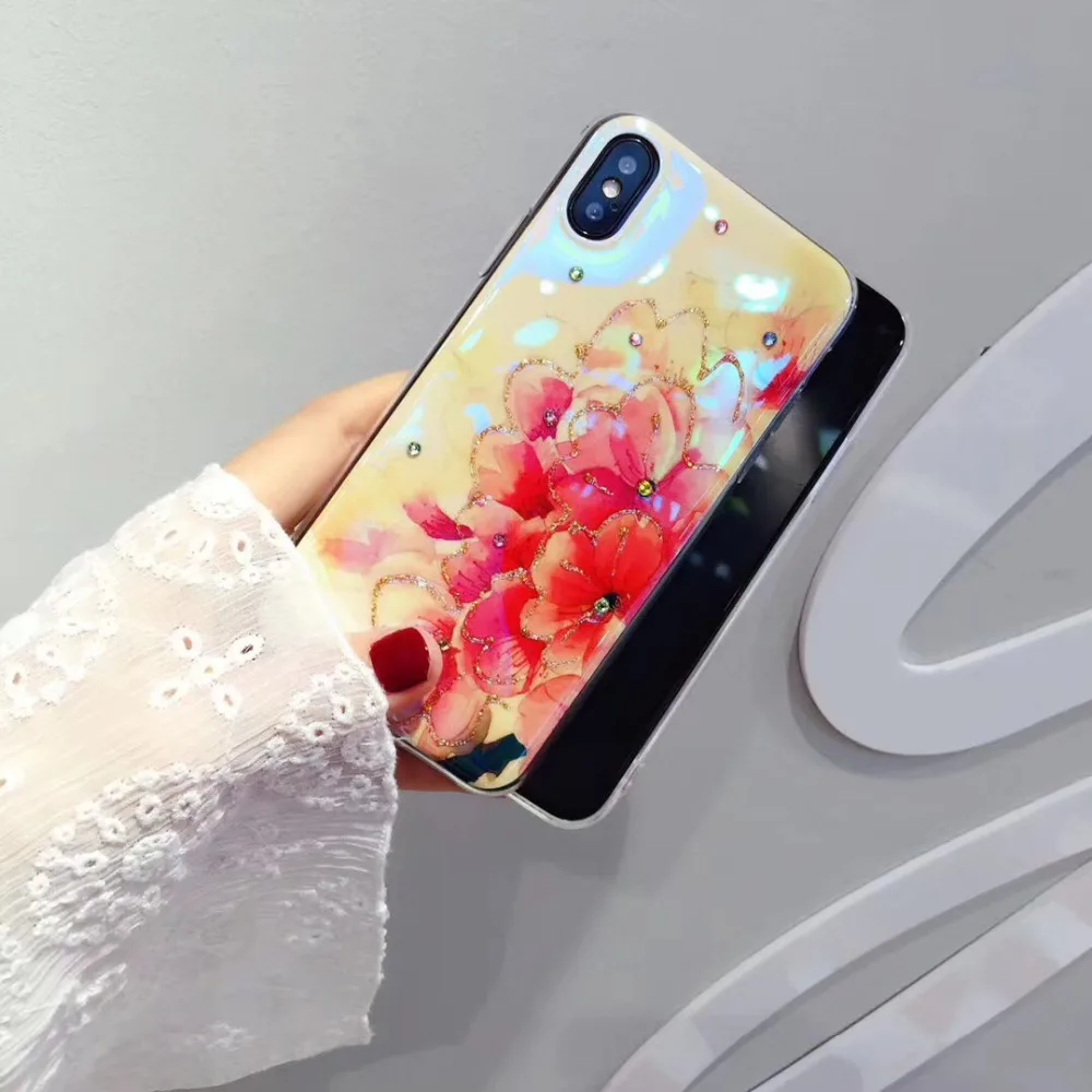 ZMASI Стразы Florals телефона чехол для iPhone X 7 8 мягкий эпоксидной телефон оболочки 6 6s