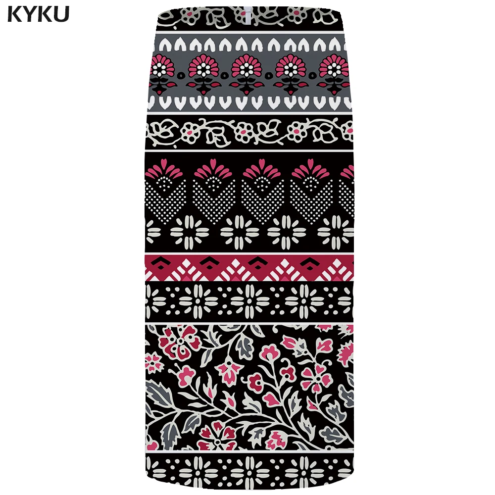 KYKU розовые цветочные юбки Для женщин красный цветок вечерние юбка карандаш красивые 3d печати, открытые платья без рукавов, Классная стильная женская обувь женские юбки в стиле casual Новинка