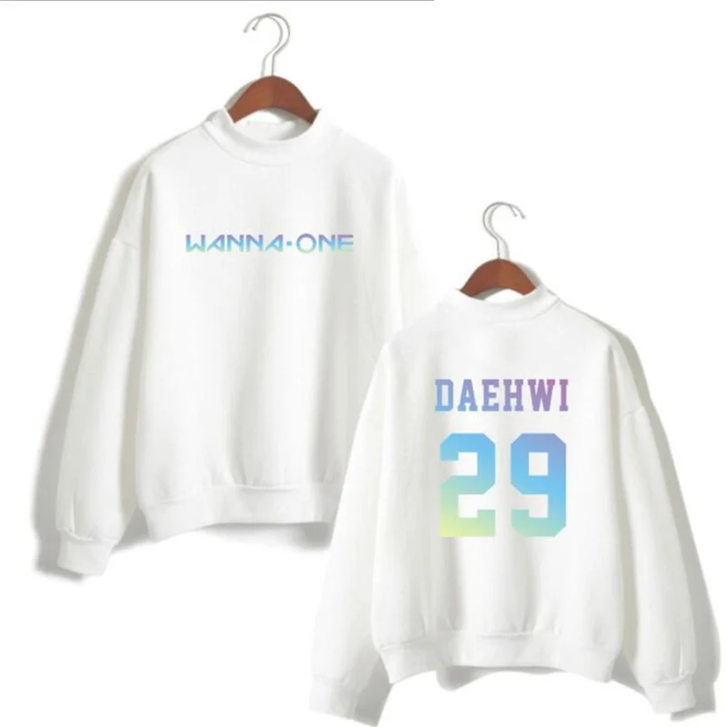 

Korean KPOP Wanna One Turtleneck Sweatshirt Women Harajuku Casual Hip Hop Hoodie Member Name Print Fleece Pullover K-POP Clothes