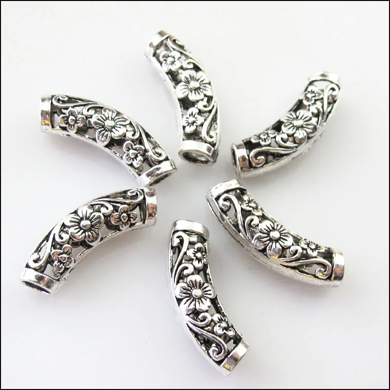 Модные тибетские серебряные бусины Распорки с волнистыми цветами 10 шт.
