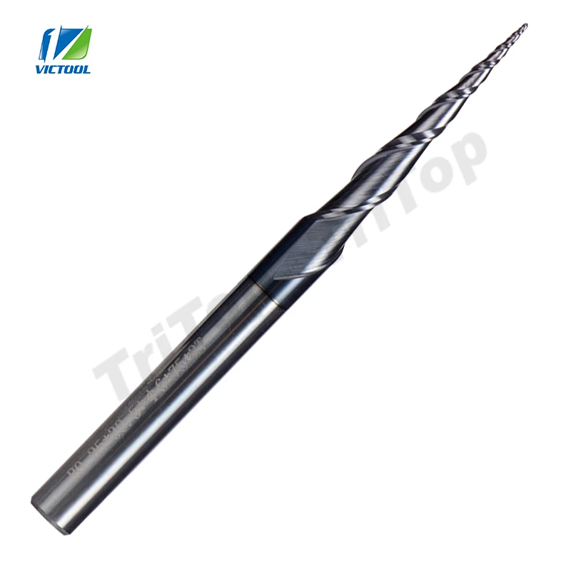 

2pcs/Lot R0.25*D6*30.5*75L*2F HRC55 Tungsten Solid Carbide Coated Tapered Taper Ball Nose End Mill Cone Type CNC Milling Cutter