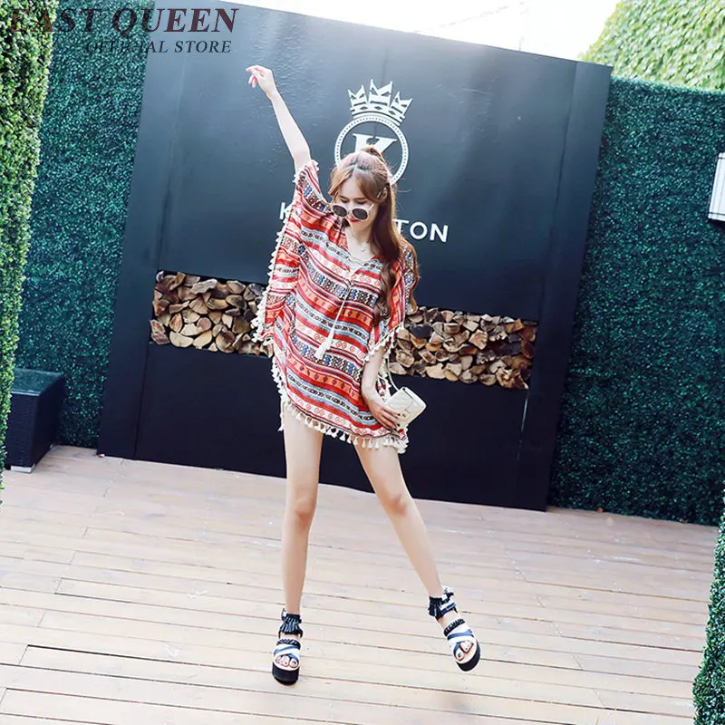 Новинка 2018 женская летняя пляжная блузка в стиле бохо с вышивкой бахромой