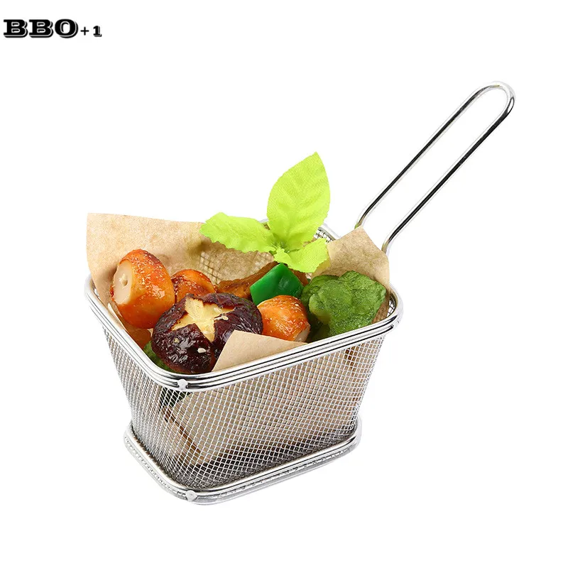 

1 PC 12.5cm/4.9" Food Class Wire Woven Stainless steel French Fries Basket Kitchen Skimmers Chips Strainers Kitchen cooking Tool