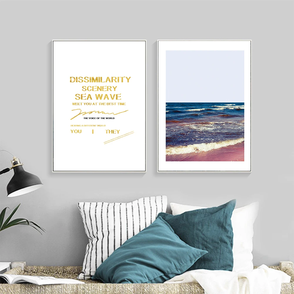 Настенный скандинавский художественный плакат bieven с морскими волнами и перьями