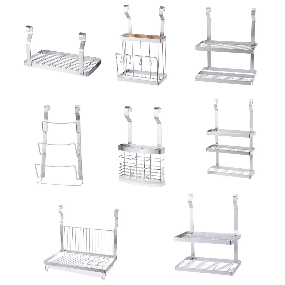 

NEW Stainless Steel Kitchen Organizer Multifunction Dish Drying Rack Wall Hanging Storage Holder Tableware Shelf Drainer 8 Types