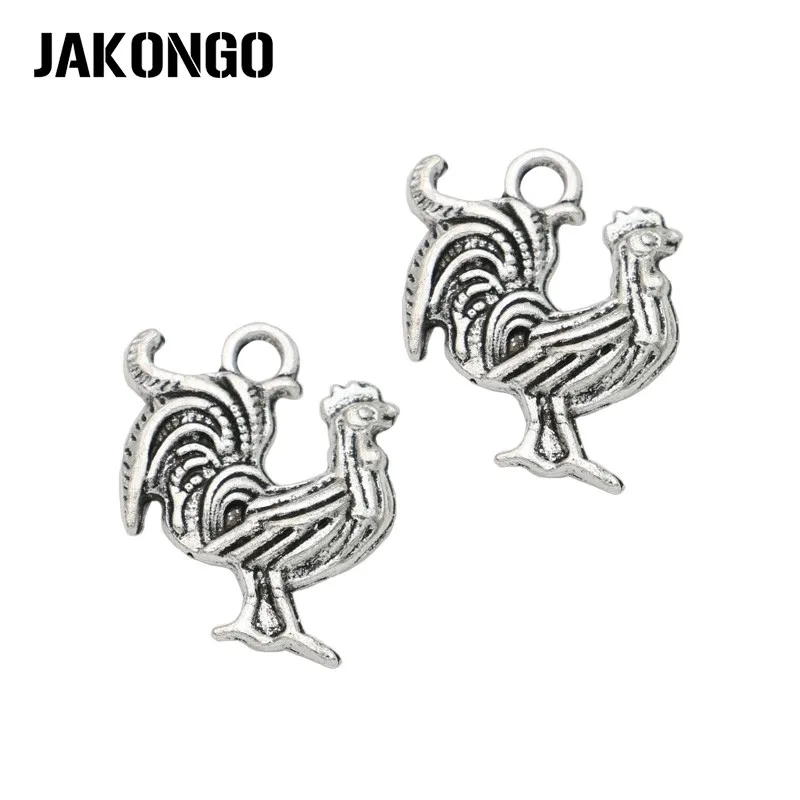 JAKONGO Antique Silver Plated Rooster Charms Pendant for Jewelry Making Earrings Bracelet Accessories DIY 22x17mm 20PCS/lot | Ювелирные
